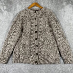 Blarney Woollen Mills Merino Wool Cable Knit Cardigan Sweater Womens Medium